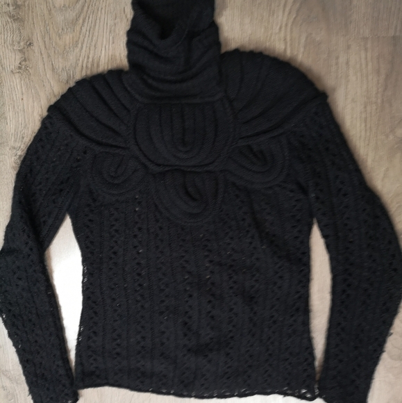Y2K vintage Catherine Malandrino wool mesh pointelle long sleeve knit turtleneck - Picture 5 of 5